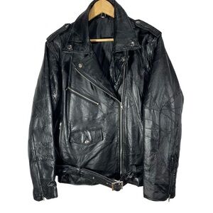 Biker Motorcycle Zip Leather Jacket Men’s Embroidered Eagle USA Size L  Black